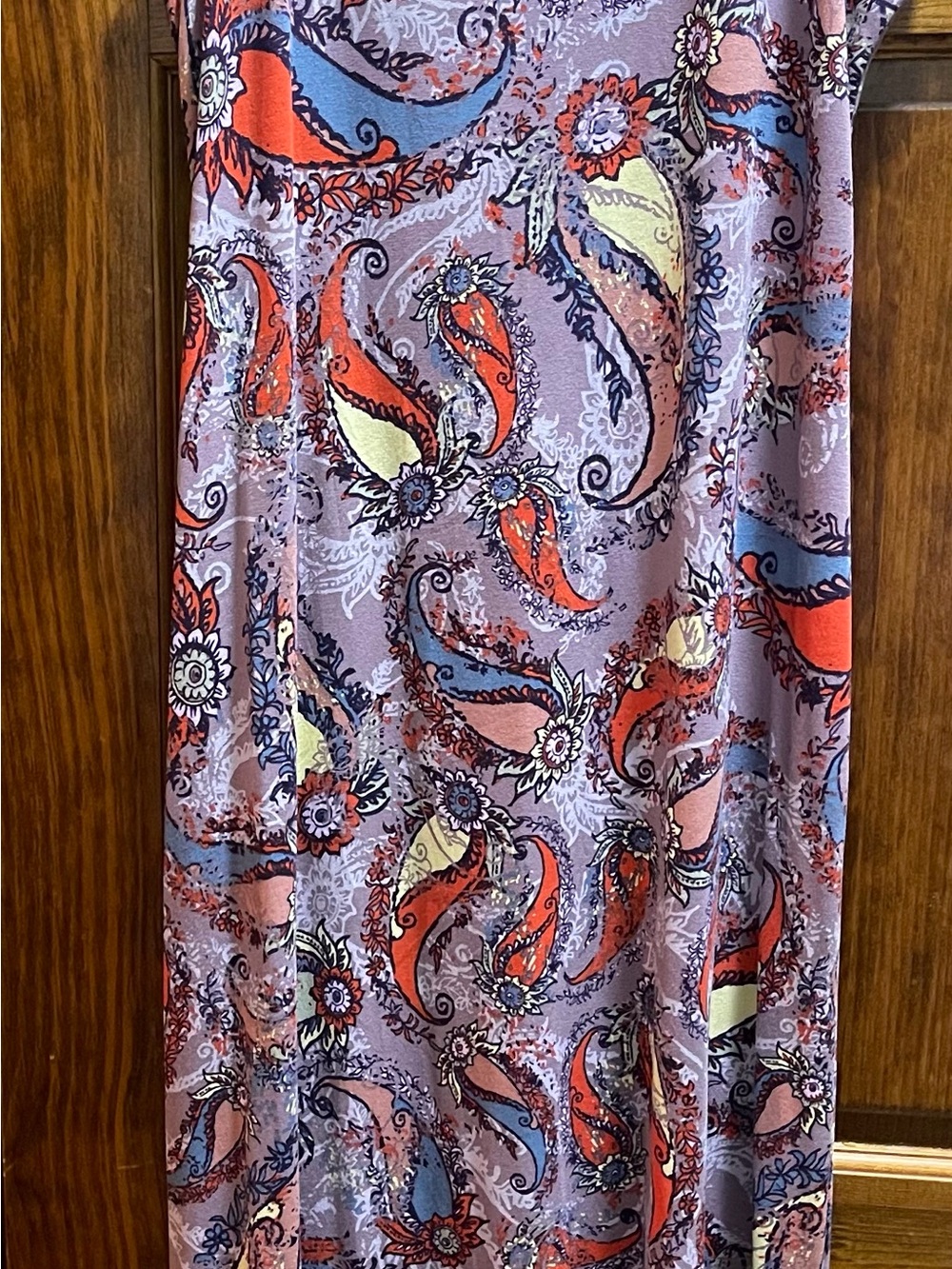 LuLaRoe Maxi Dress in Lavender with Coral, Blue & Cream Paisley